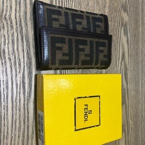 Authentic Fendi Tri-Fold Zucca Brown Wallet New